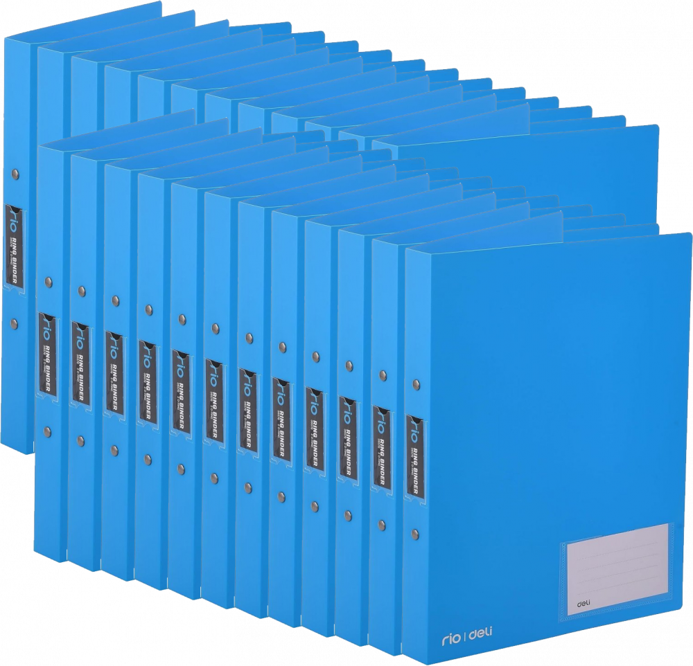 24x Segregator A4 Deli Rio, PP, 2 ringi, z kieszenią, niebieski