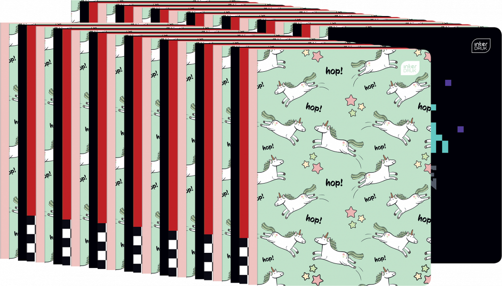 60x Zeszyt w kolorową kratkę Interdruk, A5, 16 kartek, mix wzorów