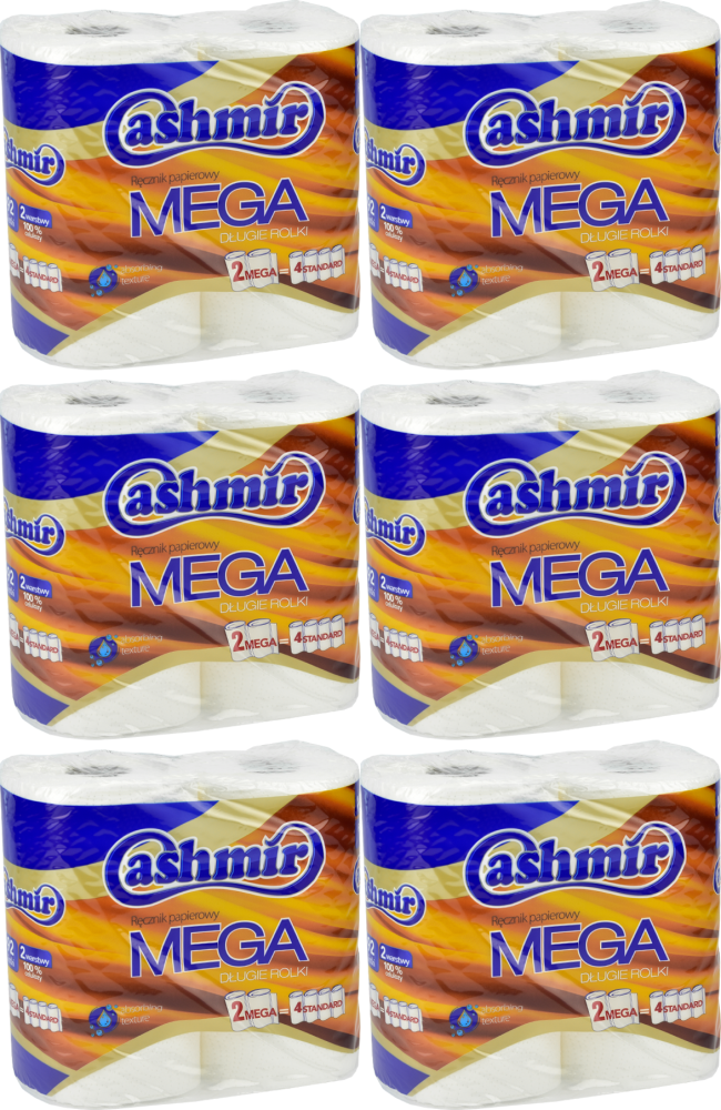 6x Ręcznik papierowy Cashmir, 2- warstwowy, w roli, 2 rolki, biały