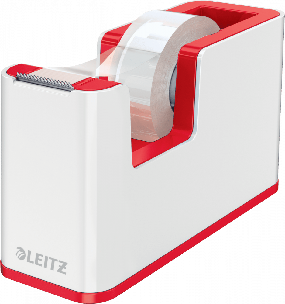 Podajnik do taśmy klejącej Leitz Wow + taśma 19mmx33mm, dwukolorowy, biało-czerwony