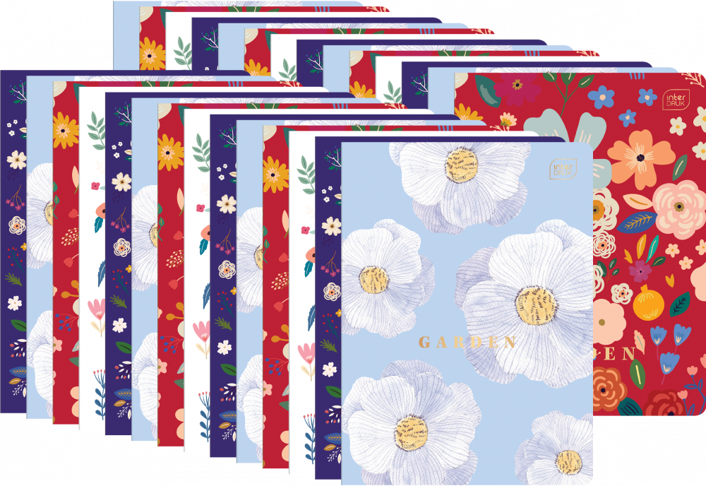 30x Zeszyt w kratkę Interdruk garden, A5, 96 kartek, mix wzorów