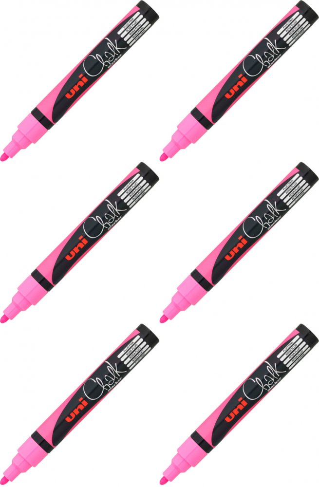 6x Marker kredowy Uni PWE-5M, okrągła, 2.5mm, różowy