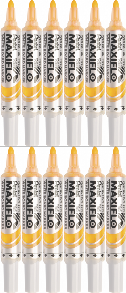 12x Marker suchościeralny Pentel Maxiflo MWL5M, z tłoczkiem, okrągła, 6mm, żółty