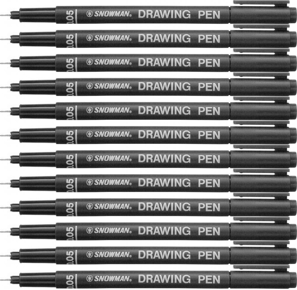 12x Cienkopis kreślarski Snowman, 0.05mm, czarny