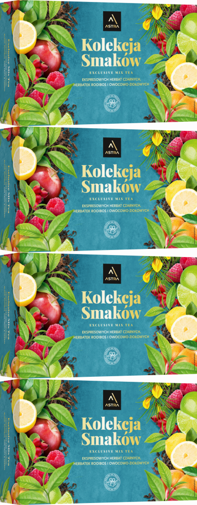 4x Zestaw herbat w torebkach Astra Kolekcja smaków, 8 smaków, 54 sztuki x 2g/1.5g