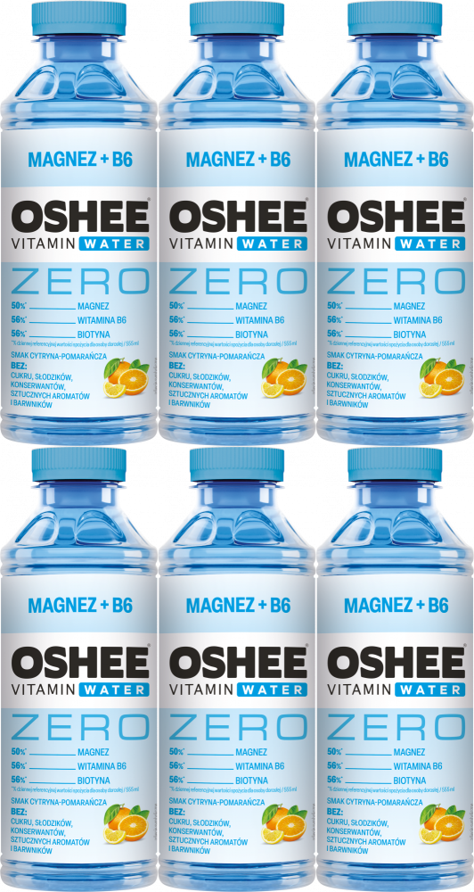 6x Outlet: WAŻNY DO 2026-02-01 Napój niegazowany Oshee Vitamin Water ZERO Magnez + B6, butelka PET, 1.1l