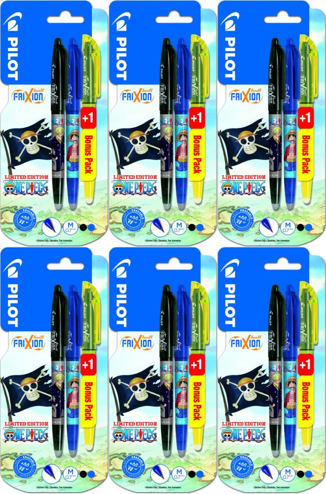 6x Pióro kulkowe wymazywalne Pilot Frixion Ball One Piece, 0.7mm, 2 sztuki+ zakreślacz wymazywalny Pilot, Frixion Light, ścięta, 4mm
