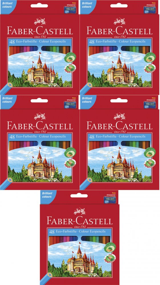 5x Kredki ołówkowe Faber Castell Zamek+ temperówka, sześciokątne, 48 sztuk, mix kolorów