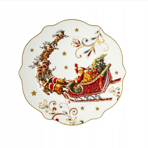 Talerz 27cm Mikołaj w saniach złoty rant