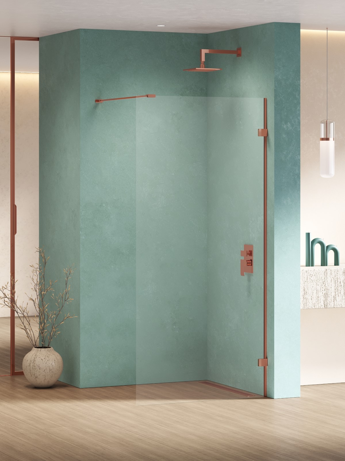 New Trendy Eventa Copper Shine ścianka prysznicowa walk-in 90 cm miedź połysk/szkło przezroczyste EXK-6522