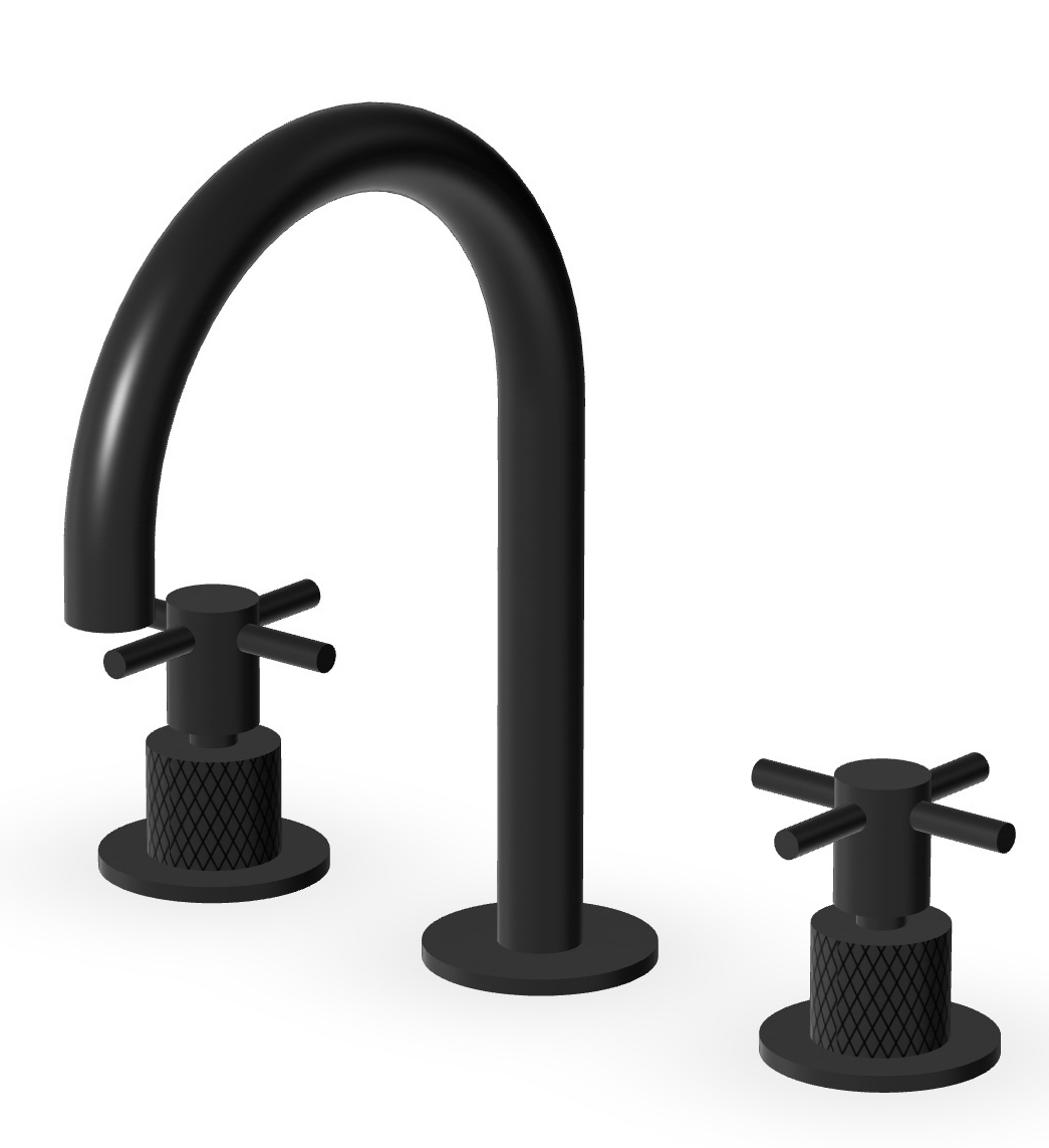 Zucchetti Helm bateria umywalkowa stojąca 3-otworowa czarny szczotkowany/radełkowanie ukośne ZHM515.XP81G3