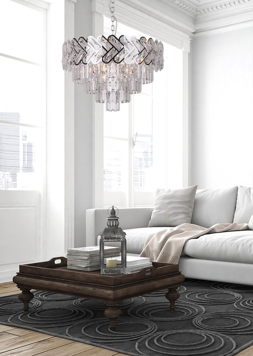 Kaja Toscana Gold lampa wisząca 8x40W srebrny/kryształ K-8173