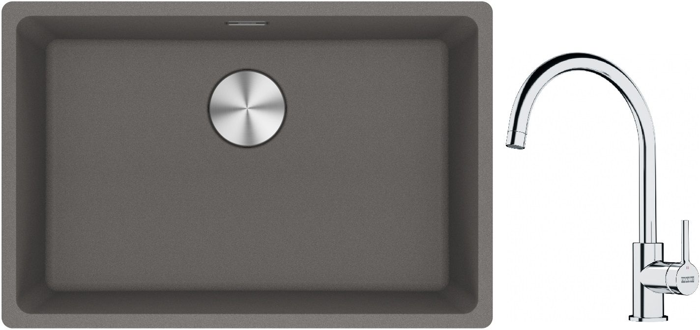 Franke Maris MRG 110-62 zlewozmywak 62x40 cm Fragranite kamienny szary z baterią kuchenną Lina chrom (1250687258, 1150693228)