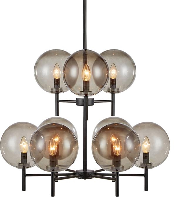 Markslöjd Crown lampa wisząca 9x20W czarny/przydymiony 107921