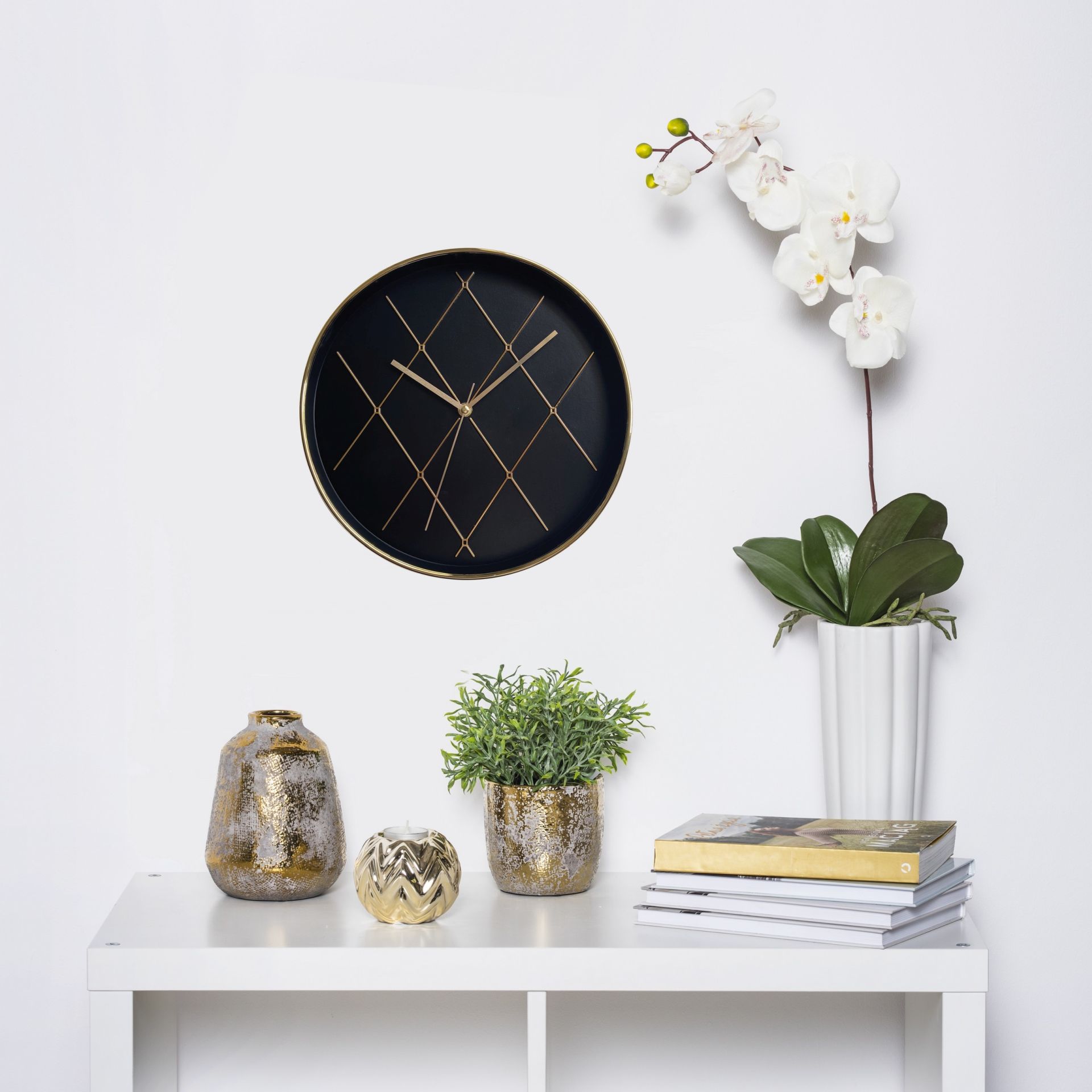 Splendid Agali zegar ścienny czarny-złoty AZ-AGALI