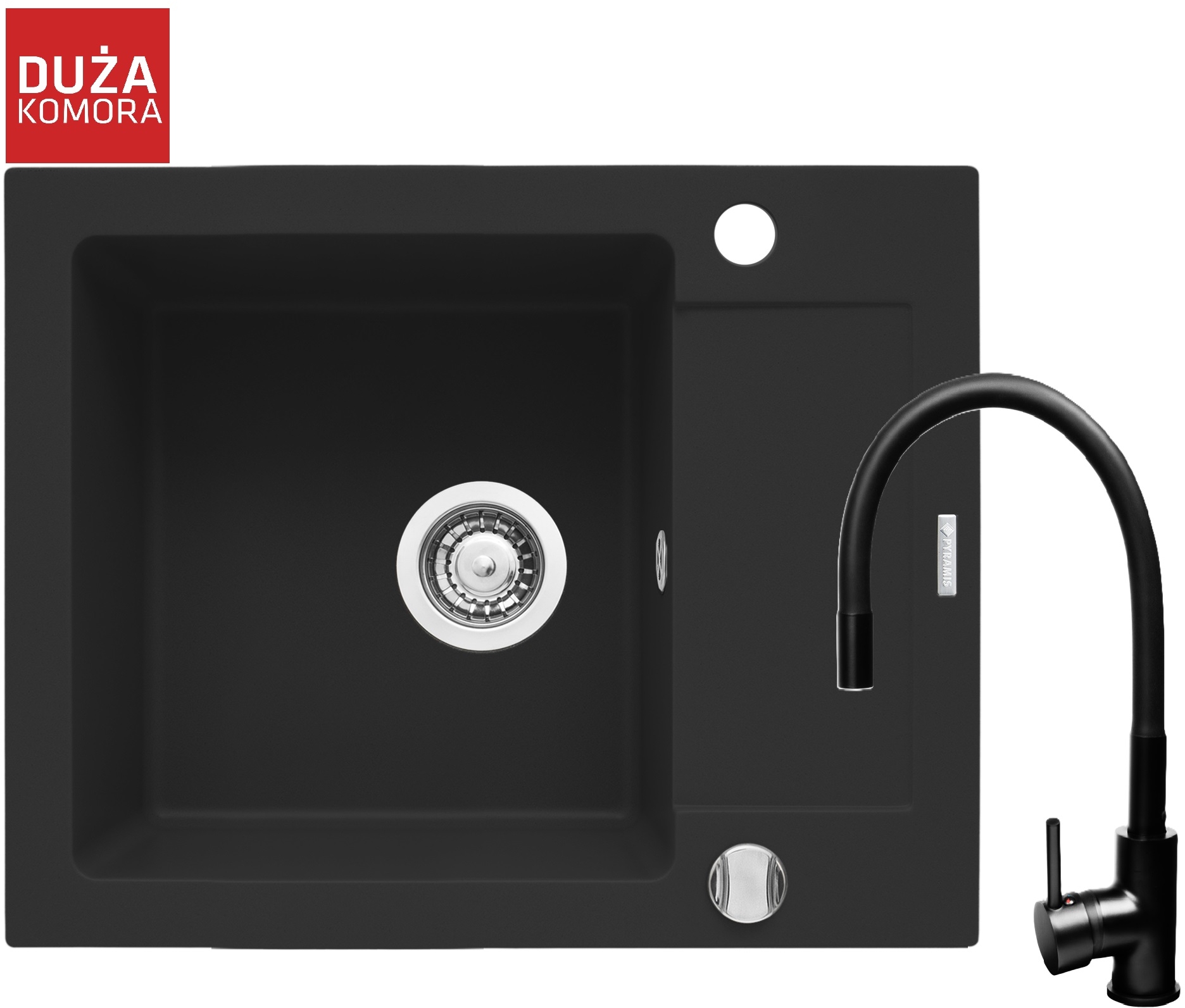 Pyramis Mido zlewozmywak 62x50 cm z baterią Flessi czarny/czarny 070167601FB