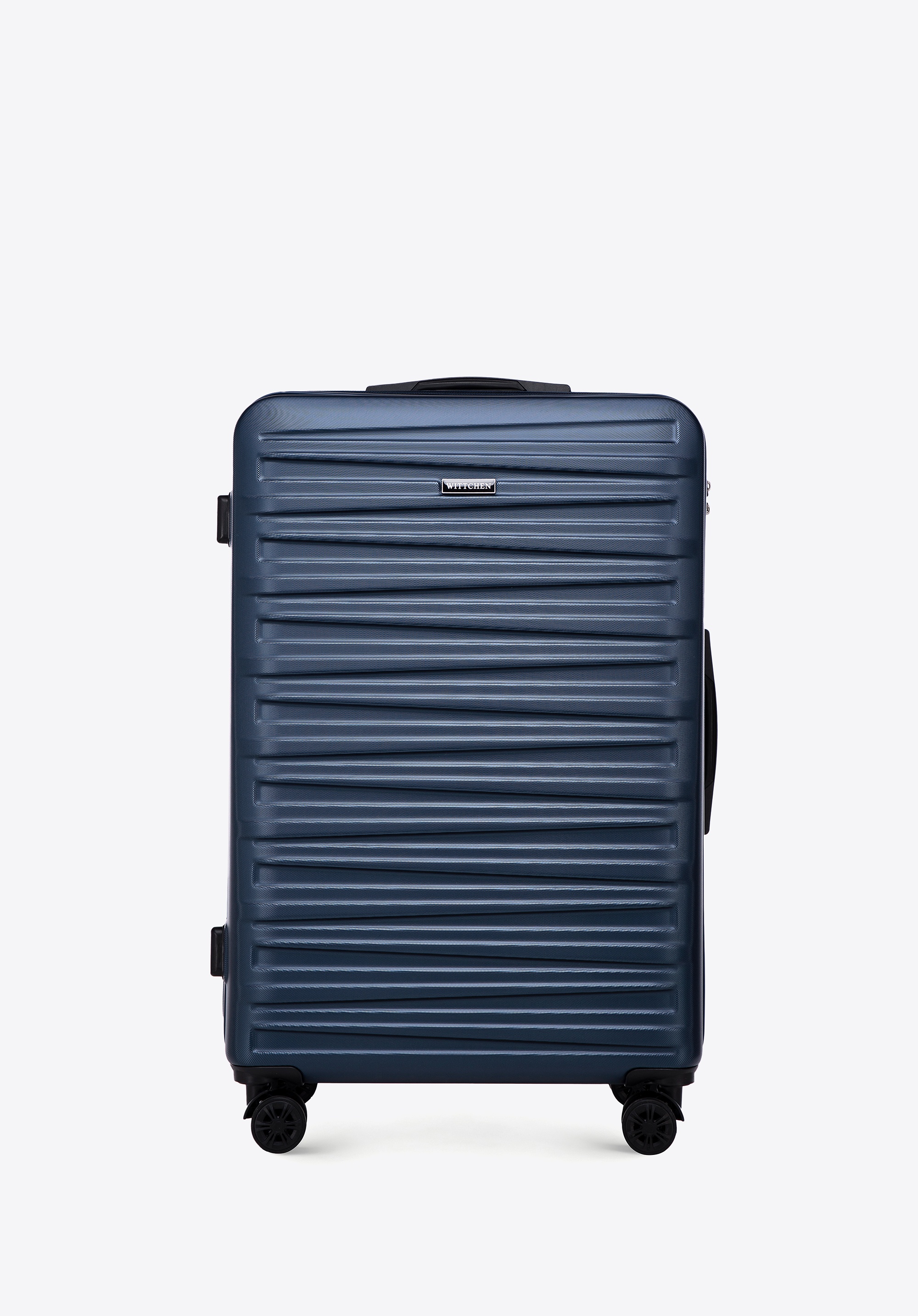 Duża walizka z ABS-u w poziome tłoczenie granatowa