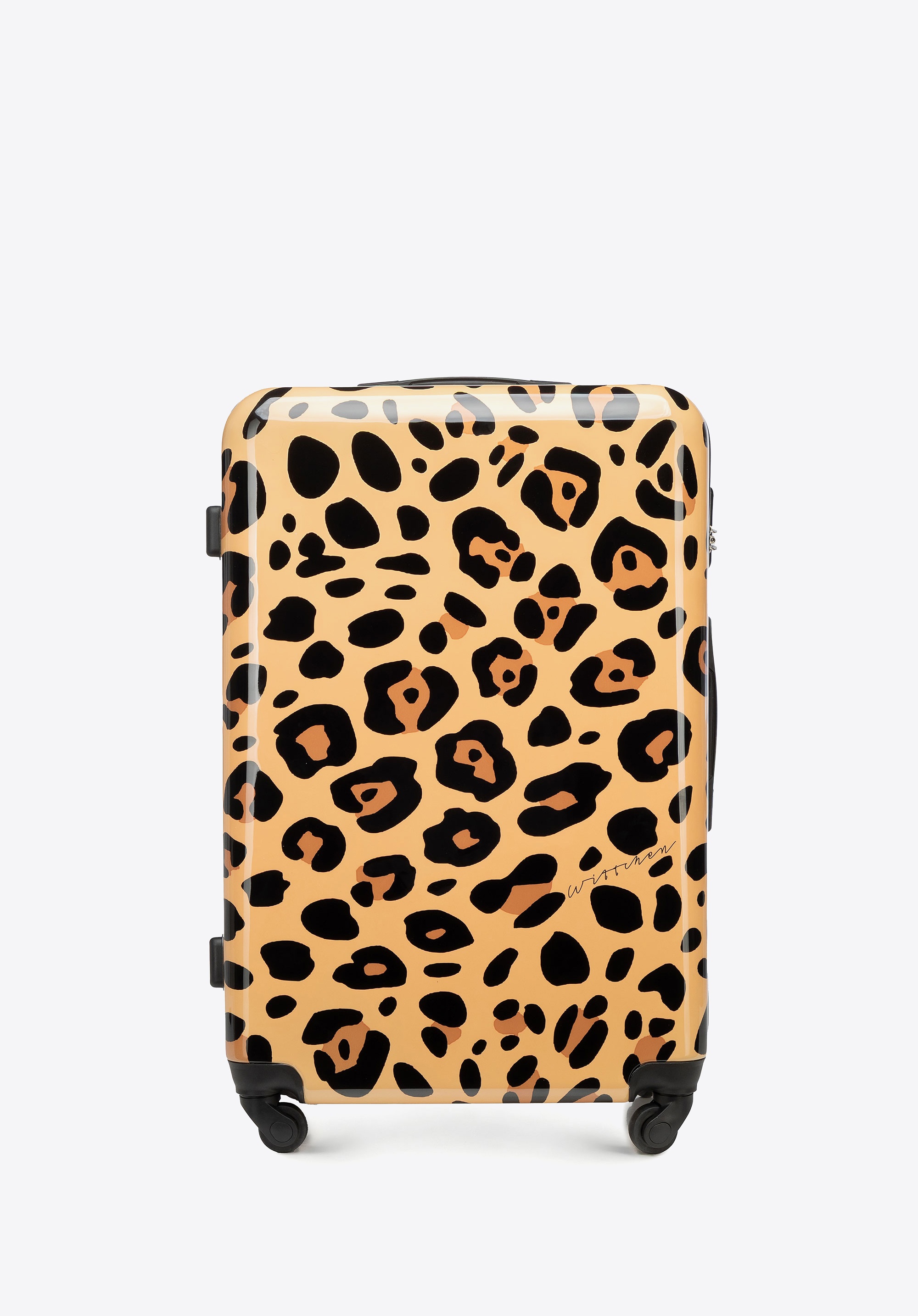 Duża walizka z ABS-u z nadrukiem beżowo - brązowa