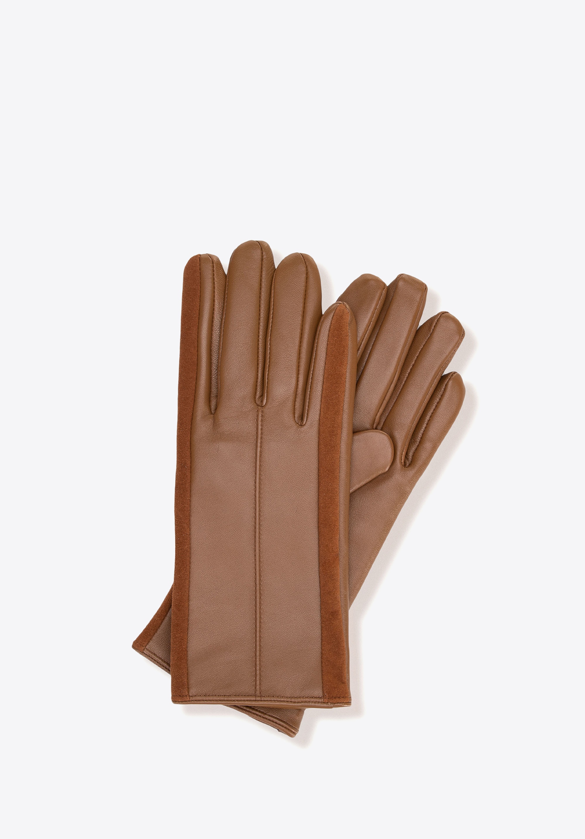 Damskie rękawiczki z naturalnej skóry owczej gładkie brązowe