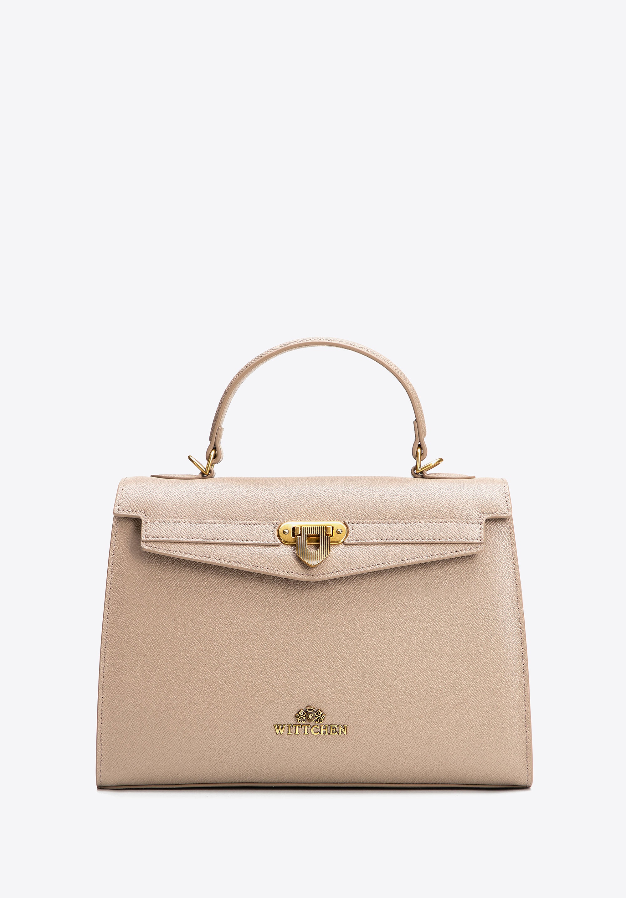 Kuferek ze skóry naturalnej z dekoracyjnym zapięciem beżowy