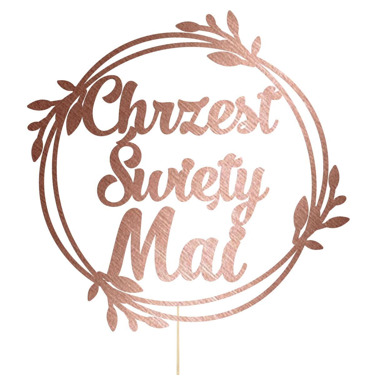 Topper dekoracja na bok tortu pik napis Chrzest Święty imię obręcz różowe złoto lustrzany