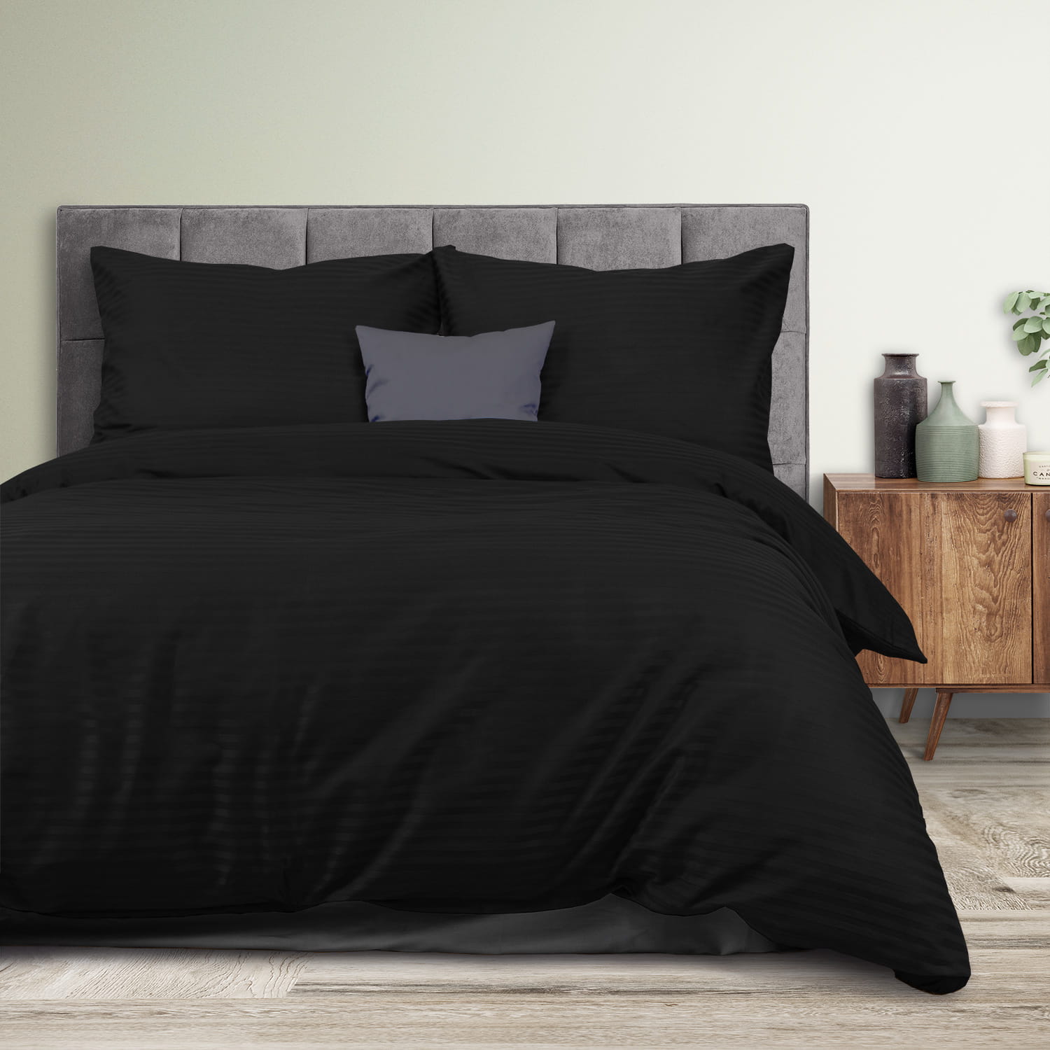 Pościel bawełniana 220x200 satyna pasy black