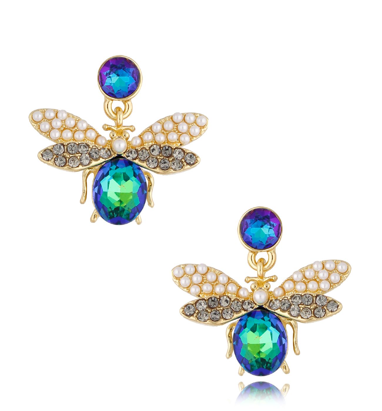 Kolczyki z zielono niebieskimi owadami Mariposa KMI0269