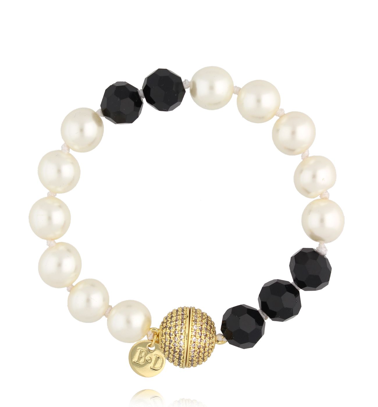 Bransoletka z pereł i czarnych kryształów ze złotym zapięciem BPE0162