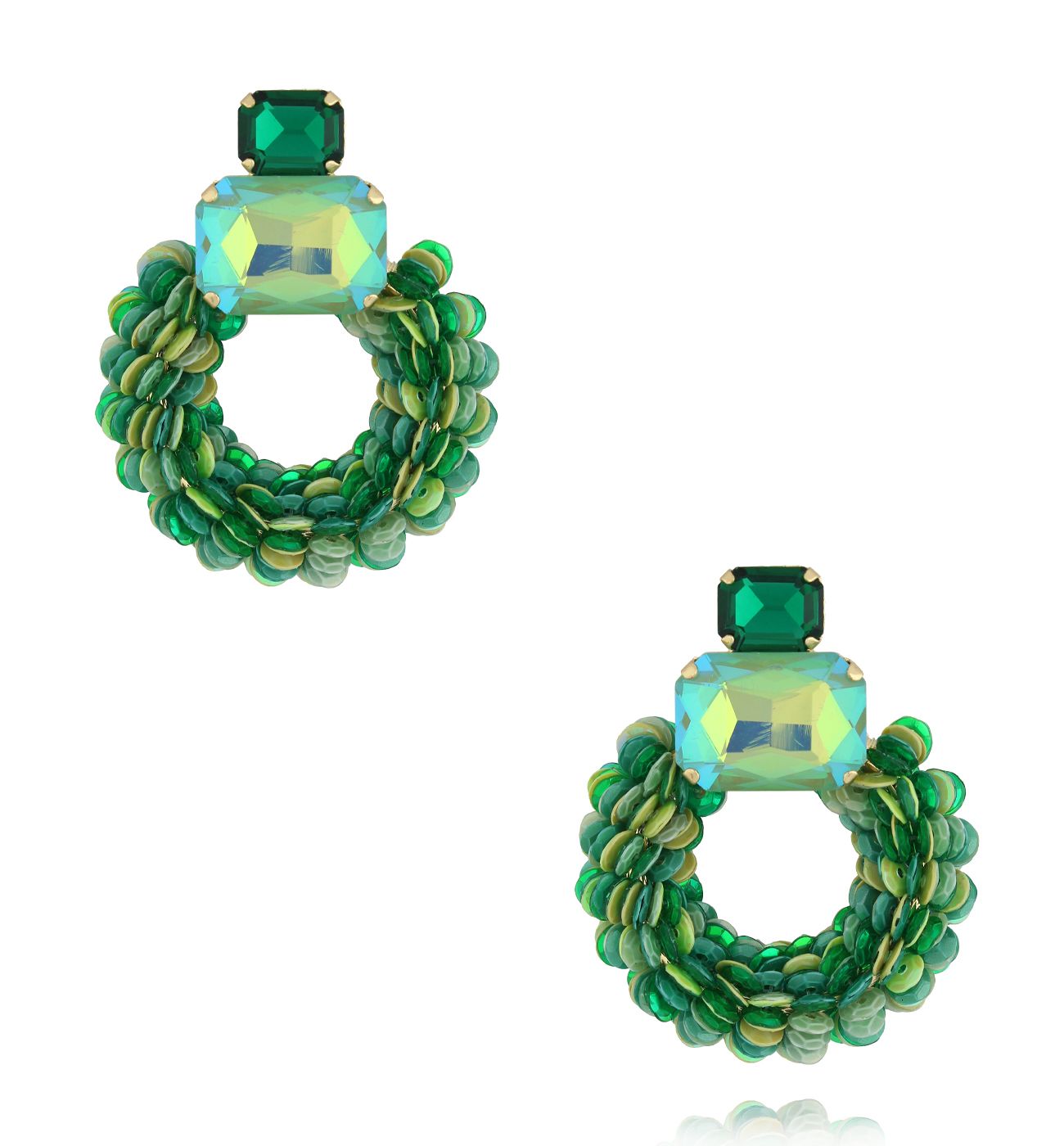 Kolczyki zielone z cekinami i kryształkami KGA0010