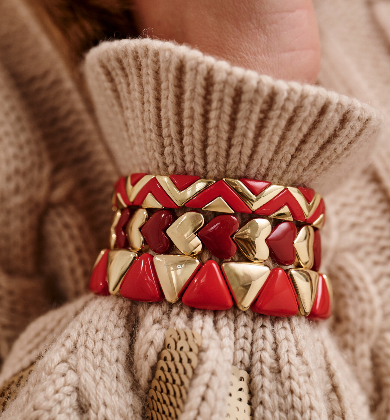 Zestaw bransoletek w czerwieni i złocie ZN0089 - By Dziubeka