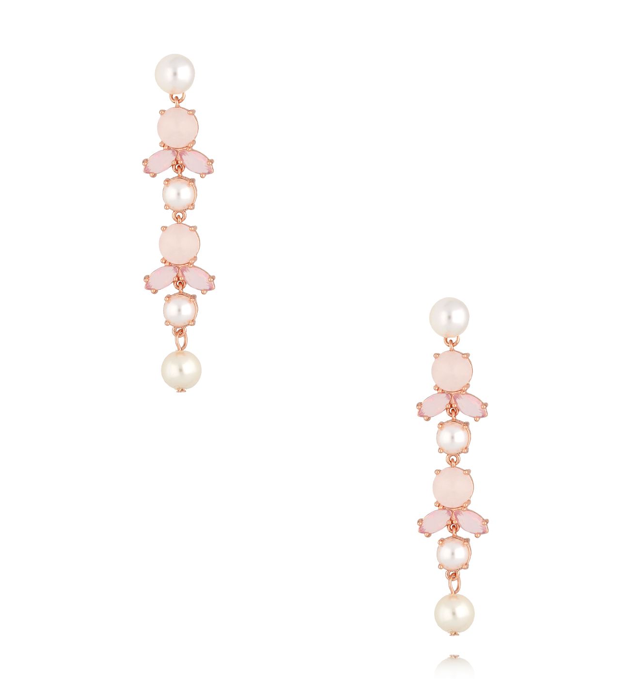 Kolczyki długie w odcieniu różowego złota z perłami KSS2166