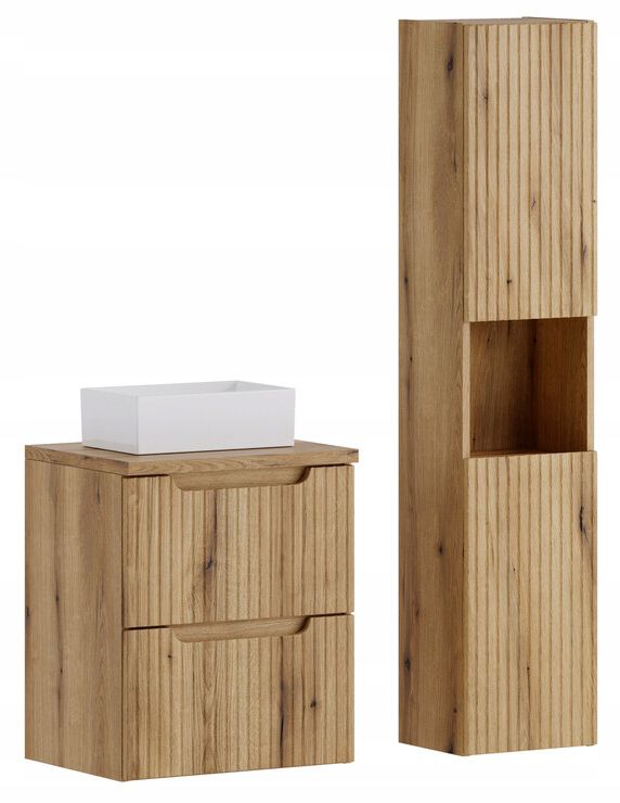 Zestaw łazienkowy Furnidea 50 cm dąb Coast Evoke z umywalką i słupkiem Nova zestaw