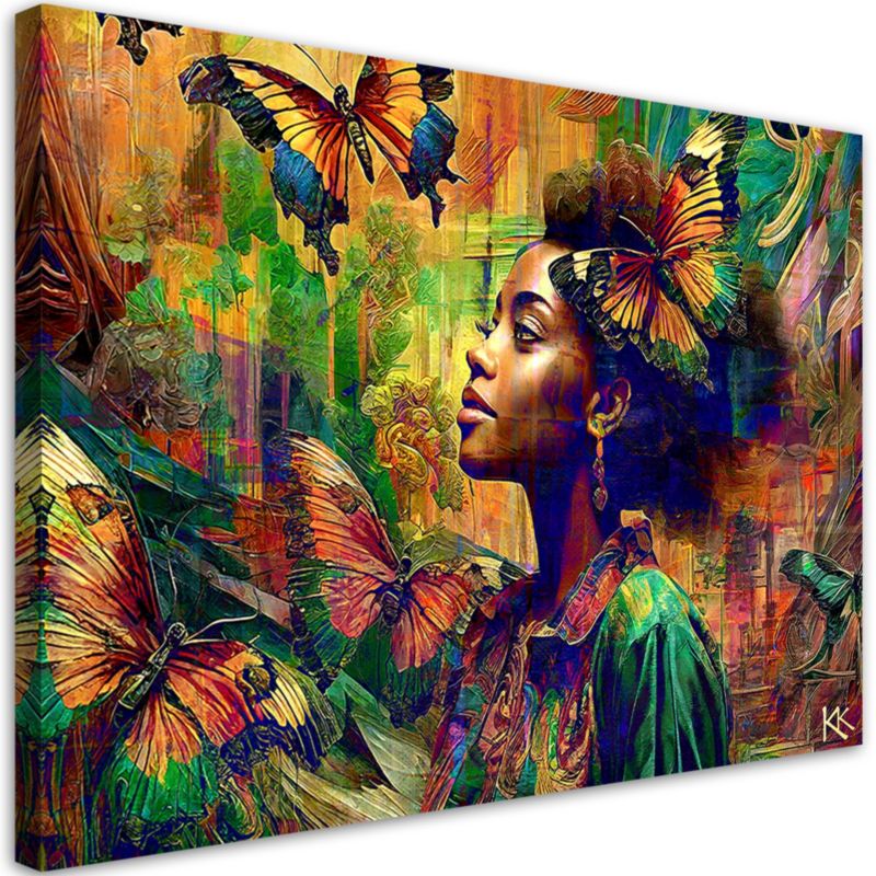 Obraz do salonu pokoju nowoczesny Feeby Kobieta Motyle Abstrakcja Kolorowy 120x80cm 1szt