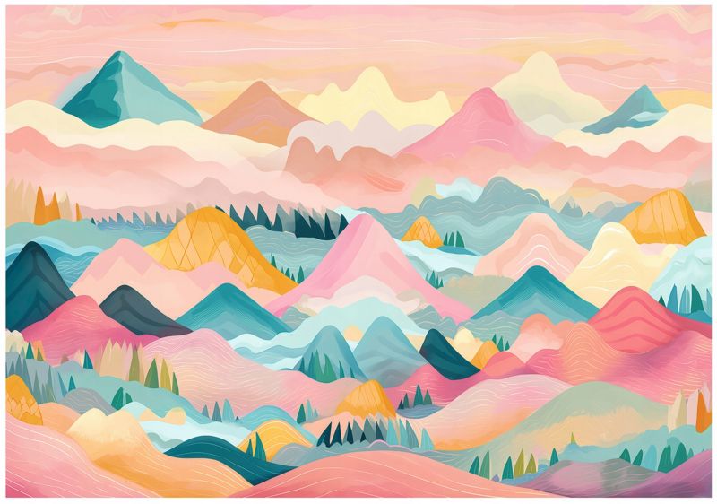 Fototapeta WALLARENA Dla Dzieci Winylowa Góry Pejzaż Chmury Różowy 254x184 cm 16068W4 1 szt.