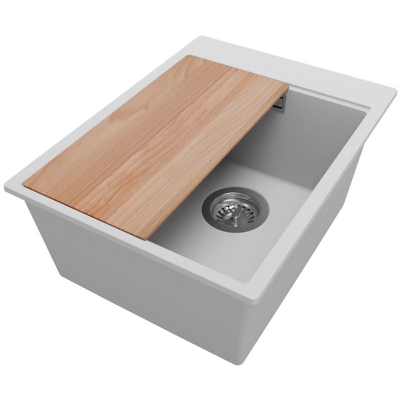 Zlewozmywak Oslo PRIMAGRAN Nablatowy 38x50cm do szafki od 40cm, Szary + Syfon + Deska, S077, 1 szt.