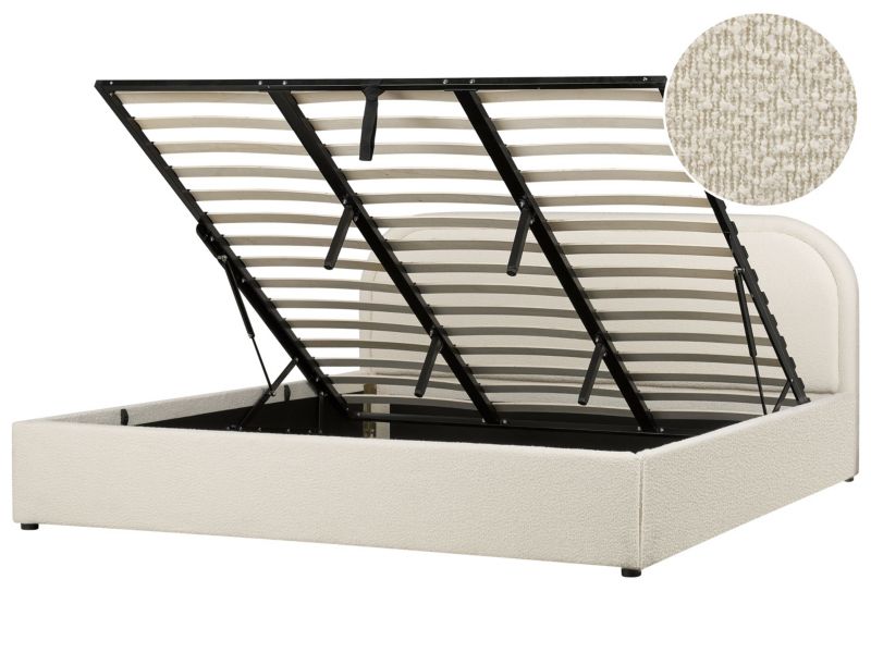 Łóżko z pojemnikiem Boucle Quillien 180 x 200 cm Jasnobeżowy 1 szt.