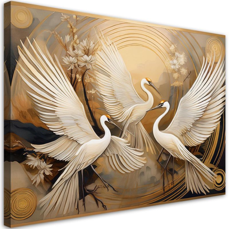 Obraz do salonu sypialni Feeby Ptaki Żurawie Beżowy 90x60 cm 1szt