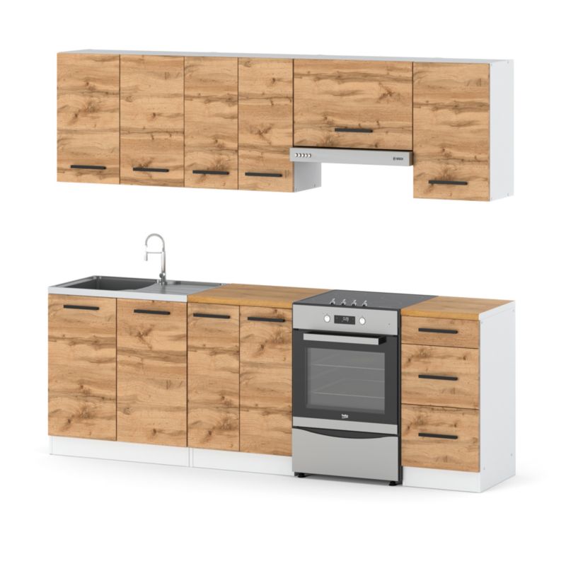Zestaw Kuchenny Hurtownia-Mebli Z Blatem Kuchnia Mokka 240cm Biały Mat Dąb Wotan 240x47x145 cm 1szt.