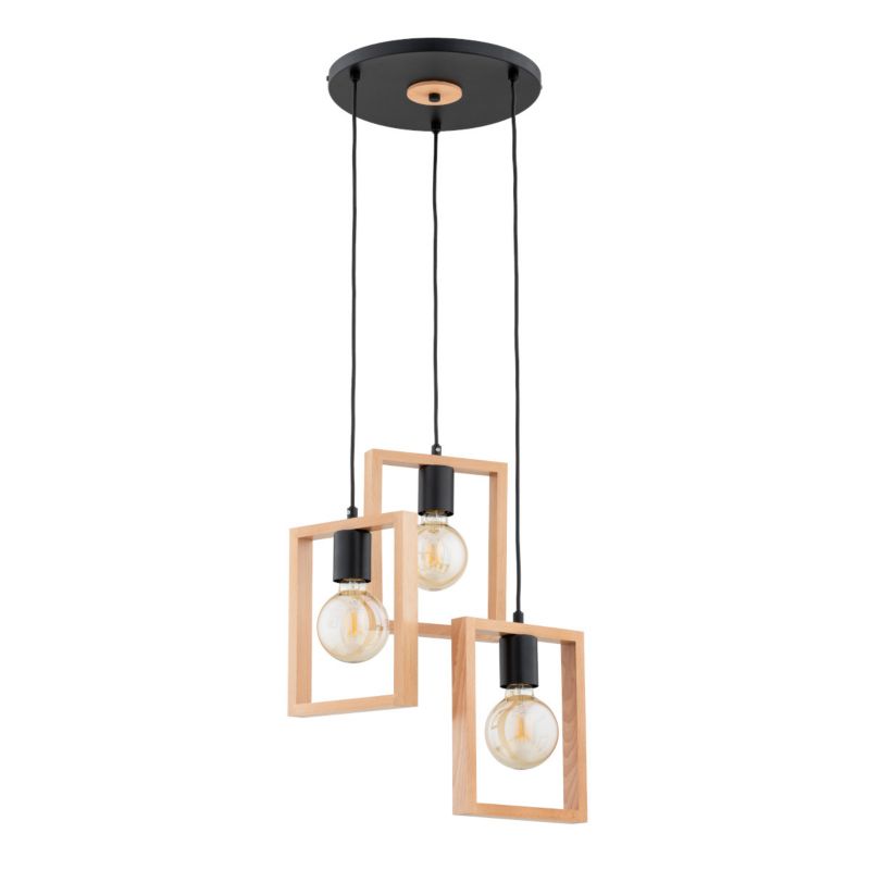 Lampa wisząca Alfa REZON czarna-jasne drewno 3xE27x15W wym:95x45x45cm IP20 -1 szt.
