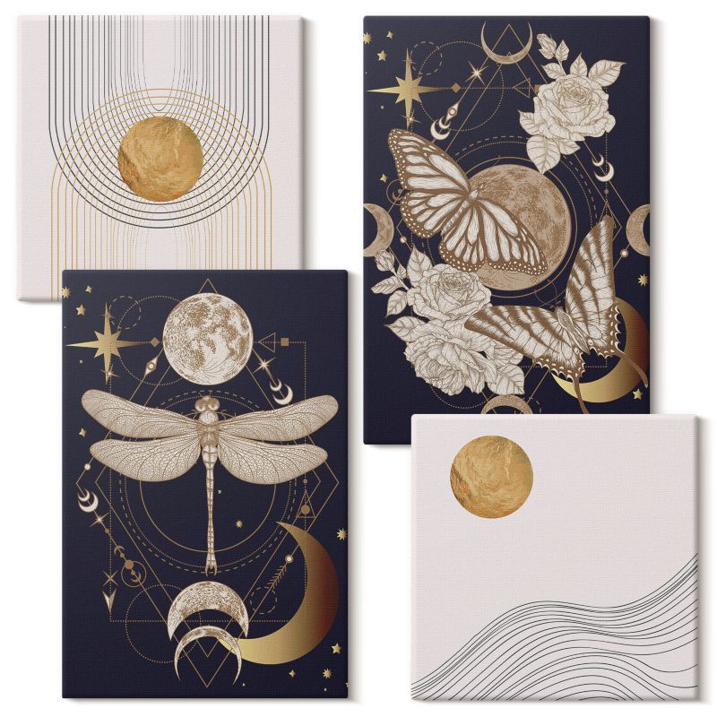 Tetraptyk Na Ścianę Do Biura Wallfluent Motywy przyrody księżyc kwiaty 4 szt.