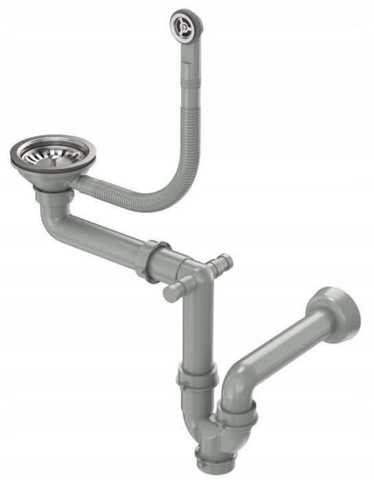 Syfon zlewozmywakowy Quadron Save Space 3,5" z przelewem, stalowy, 1-komorowy, 1 szt.