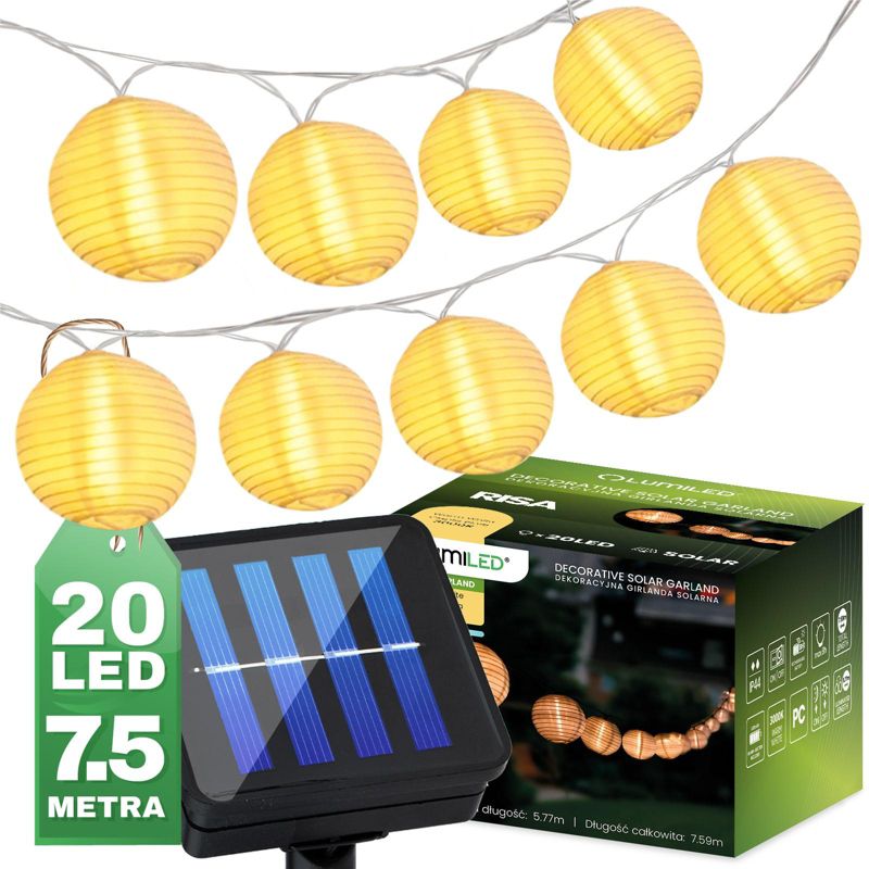 Girlanda Solarna Lumiled Ogrodowa 20x LED Ozdobne Lampiony 7.59m 3000K 1 szt.