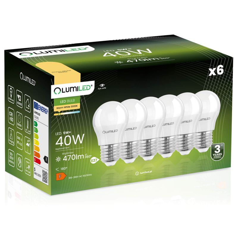 Żarówka LED LUMILED E27 P45 5W 470lm 3000K 180st 6 szt.