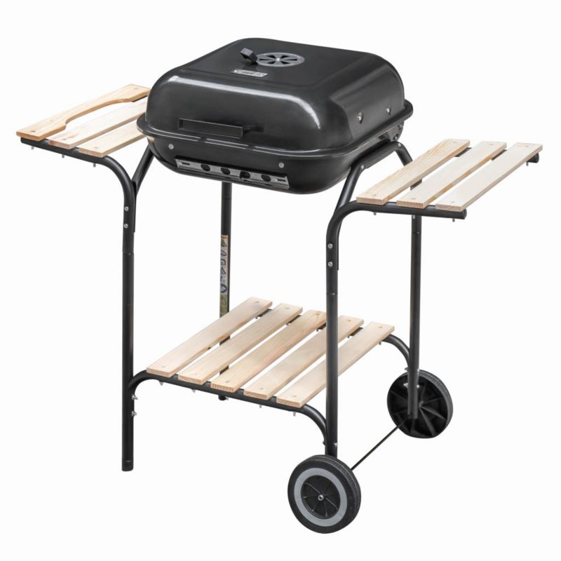 Grill Ogrodowy Węglowy Mega-M Mobilny Z Drewnianymi Półkami 1szt.