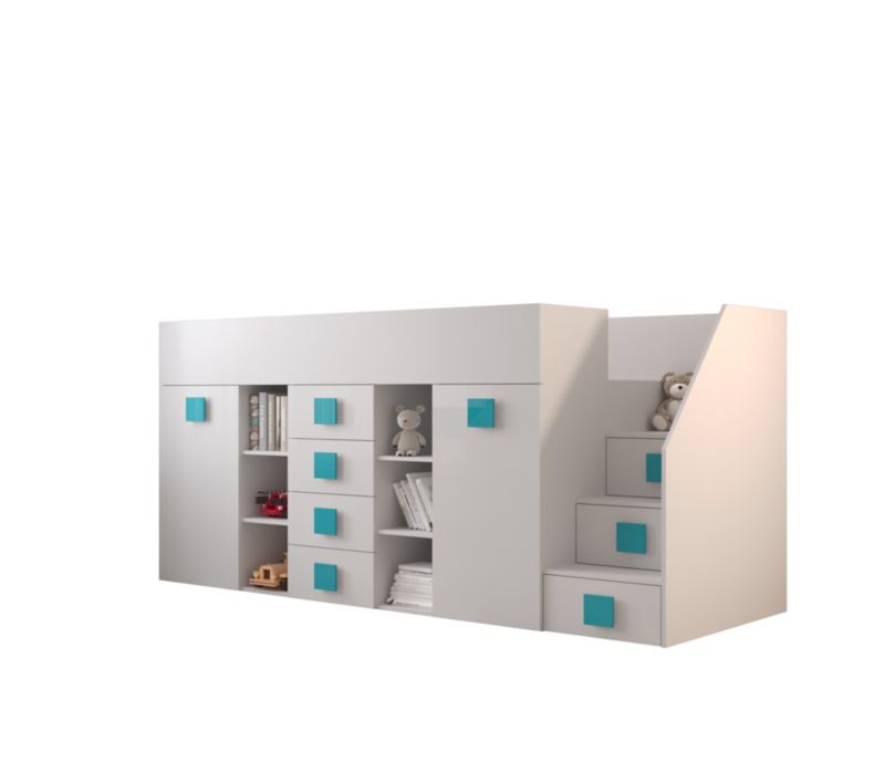 Łóżko piętrowe Antresola Abiks TOLEDO 3 P biały + biały + turkus 1 szt.