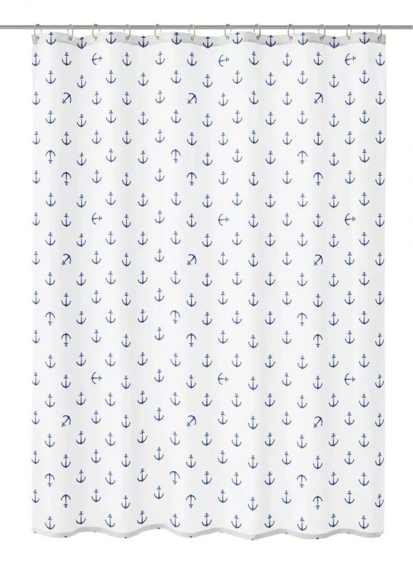 Zasłona prysznicowa Kleine Wolke Anchor marynistyczny design 180x180 cm niebiesko-biała 1 szt.