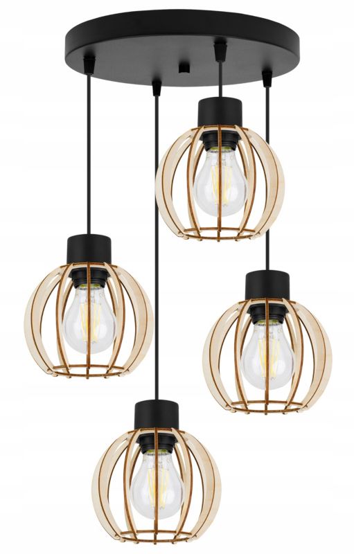 Lampa sufitowa wisząca Light Home LH Timber 4x E27 60W okrągła czarny 1szt.