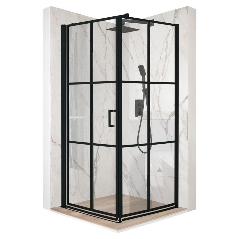 Kabina prysznicowa kwadratowa TECHGLOBE skrzydłowa czarna 90x90 szkło 6mm + powłoka 1 szt.