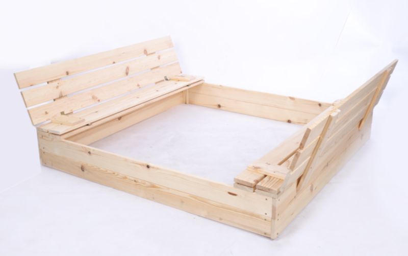 Piaskownica drewniana MODO24 z ławeczkami z pokrywą i agrowłókniną 140 x 137 cm naturalne drewno 1 szt.