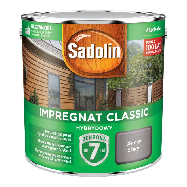Impregnat do drewna Sadolin Hybrydowy ciemny szary 2,5 l